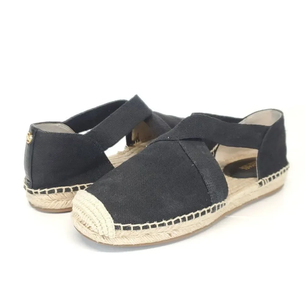 Michael Kors Dana Elastic Crisscross Black Canvas Espadrilles Shoes